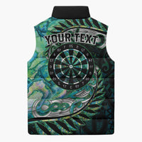 New Zealand Darts Personalised Sleeveless Puffer Jacket Aotearoa Silver Fern Green Papua Shell Spirit - Polynesian Pride