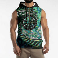 New Zealand Darts Personalised Sleeveless Zip Hoodie Aotearoa Silver Fern Green Papua Shell Spirit - Polynesian Pride