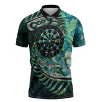 New Zealand Darts Personalised Zipper Polo Shirt Aotearoa Silver Fern Green Papua Shell Spirit - Polynesian Pride