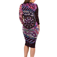 New Zealand Darts Personalised Family Matching Long Sleeve Bodycon Dress and Hawaiian Shirt Aotearoa Silver Fern Pink Papua Shell Spirit