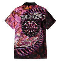 New Zealand Darts Personalised Family Matching Off Shoulder Maxi Dress and Hawaiian Shirt Aotearoa Silver Fern Pink Papua Shell Spirit
