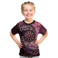 New Zealand Darts Personalised Kid T Shirt Aotearoa Silver Fern Pink Papua Shell Spirit