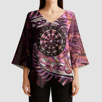 New Zealand Darts Personalised Kimono Sleeve Blouse Aotearoa Silver Fern Pink Papua Shell Spirit - Polynesian Pride