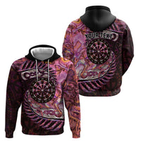 New Zealand Darts Personalised Zip Hoodie Aotearoa Silver Fern Pink Papua Shell Spirit