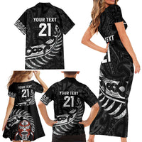 New Zealand Indigenous-Maori Rugby Custom Family Matching Short Sleeve Bodycon Dress and Hawaiian Shirt