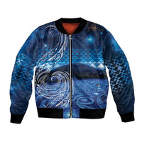 New Zealand Matariki Bomber Jacket Taniko Aramoana With Koru Galaxy Sky Night
