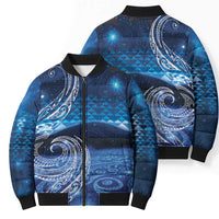 New Zealand Matariki Bomber Puffer Jacket Taniko Aramoana With Koru Galaxy Sky Night - Polynesian Pride