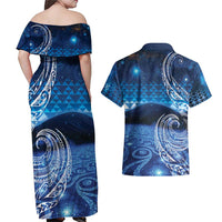 New Zealand Matariki Couples Matching Off Shoulder Maxi Dress and Hawaiian Shirt Taniko Aramoana With Koru Galaxy Sky Night