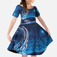 New Zealand Matariki Family Matching Short Sleeve Bodycon Dress and Hawaiian Shirt Taniko Aramoana With Koru Galaxy Sky Night