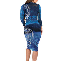 New Zealand Matariki Long Sleeve Bodycon Dress Taniko Aramoana With Koru Galaxy Sky Night