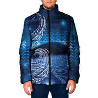 New Zealand Matariki Padded Jacket Taniko Aramoana With Koru Galaxy Sky Night - Polynesian Pride