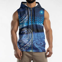 New Zealand Matariki Sleeveless Zip Hoodie Taniko Aramoana With Koru Galaxy Sky Night LT9 - Polynesian Pride