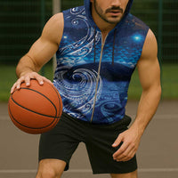 New Zealand Matariki Sleeveless Zip Hoodie Taniko Aramoana With Koru Galaxy Sky Night LT9 - Polynesian Pride