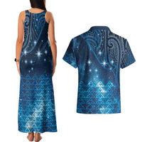 New Zealand Matariki Couples Matching Tank Maxi Dress and Hawaiian Shirt Taniko Aramoana With Maori Galaxy Sky Night