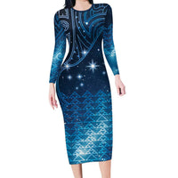 New Zealand Matariki Family Matching Long Sleeve Bodycon Dress and Hawaiian Shirt Taniko Aramoana With Maori Galaxy Sky Night