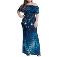 New Zealand Matariki Family Matching Off Shoulder Maxi Dress and Hawaiian Shirt Taniko Aramoana With Maori Galaxy Sky Night