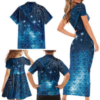 New Zealand Matariki Family Matching Short Sleeve Bodycon Dress and Hawaiian Shirt Taniko Aramoana With Maori Galaxy Sky Night