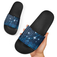 New Zealand Matariki Slide Sandals Taniko Aramoana With Maori Galaxy Sky Night - Polynesian Pride