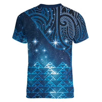 New Zealand Matariki Women V-Neck T-Shirt Taniko Aramoana With Maori Galaxy Sky Night