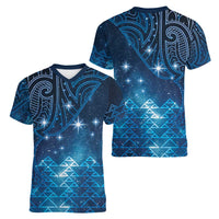 New Zealand Matariki Women V-Neck T-Shirt Taniko Aramoana With Maori Galaxy Sky Night