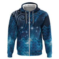 New Zealand Matariki Zip Hoodie Taniko Aramoana With Maori Galaxy Sky Night