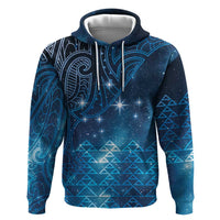 New Zealand Matariki Zip Hoodie Taniko Aramoana With Maori Galaxy Sky Night