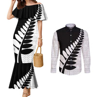 New Zealand Silver Fern Niho Taniwha Couples Matching Mermaid Dress and Long Sleeve Button Shirt