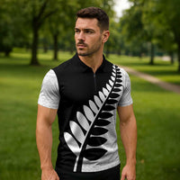 New Zealand Silver Fern Niho Taniwha Zipper Polo Shirt - Polynesian Pride