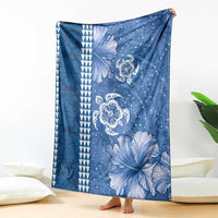 Blue Hibiscus Turle Blanket Hawaiian Style Tribal Tapa Pattern
