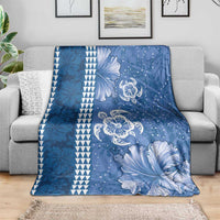 Blue Hibiscus Turle Blanket Hawaiian Style Tribal Tapa Pattern