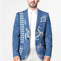 Blue Hibiscus Turle Blazer Hawaiian Style Tribal Tapa Pattern - Polynesian Pride