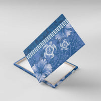Blue Hibiscus Turle Canvas Wall Art Hawaiian Style Tribal Tapa Pattern