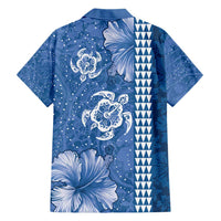 Blue Hibiscus Turle Family Matching Short Sleeve Bodycon Dress and Hawaiian Shirt Hawaiian Style Tribal Tapa Pattern