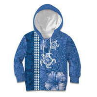 Blue Hibiscus Turle Kid Hoodie Hawaiian Style Tribal Tapa Pattern LT9 Hoodie Blue - Polynesian Pride