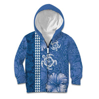 Blue Hibiscus Turle Kid Hoodie Hawaiian Style Tribal Tapa Pattern LT9 Zip Hoodie Blue - Polynesian Pride
