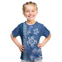 Blue Hibiscus Turle Kid T Shirt Hawaiian Style Tribal Tapa Pattern LT9 Blue - Polynesian Pride