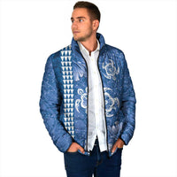 Blue Hibiscus Turle Padded Jacket Hawaiian Style Tribal Tapa Pattern - Polynesian Pride