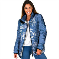 Blue Hibiscus Turle Padded Jacket Hawaiian Style Tribal Tapa Pattern - Polynesian Pride