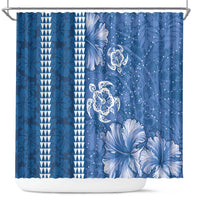 Blue Hibiscus Turle Shower Curtain Hawaiian Style Tribal Tapa Pattern