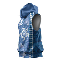 Blue Hibiscus Turle Sleeveless Hoodie Hawaiian Style Tribal Tapa Pattern - Polynesian Pride