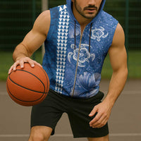 Blue Hibiscus Turle Sleeveless Zip Hoodie Hawaiian Style Tribal Tapa Pattern LT9 - Polynesian Pride