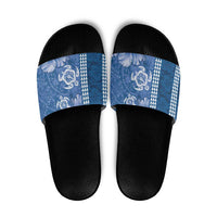 Blue Hibiscus Turle Slide Sandals Hawaiian Style Tribal Tapa Pattern - Polynesian Pride