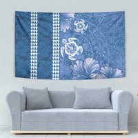 Blue Hibiscus Turle Tapestry Hawaiian Style Tribal Tapa Pattern