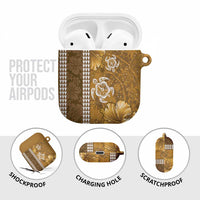 Gold Hibiscus Turle AirPods Case Hawaiian Style Tribal Tapa Pattern LT9 - Polynesian Pride
