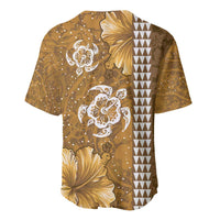 Gold Hibiscus Turle Baseball Jersey Hawaiian Style Tribal Tapa Pattern LT9 - Polynesian Pride