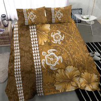 Gold Hibiscus Turle Bedding Set Hawaiian Style Tribal Tapa Pattern