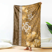 Gold Hibiscus Turle Blanket Hawaiian Style Tribal Tapa Pattern
