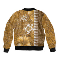 Gold Hibiscus Turle Bomber Jacket Hawaiian Style Tribal Tapa Pattern