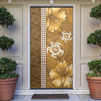 Gold Hibiscus Turle Door Cover Hawaiian Style Tribal Tapa Pattern LT9 Gold - Polynesian Pride