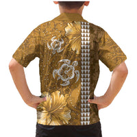 Gold Hibiscus Turle Family Matching Mermaid Dress and Hawaiian Shirt Hawaiian Style Tribal Tapa Pattern